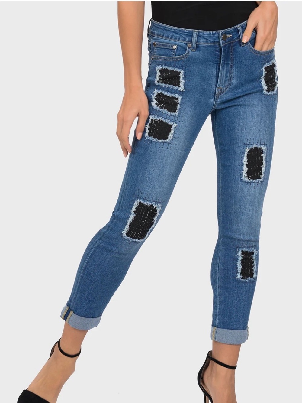 Joseph Ribkoff Ripped Accent Patched Jeans